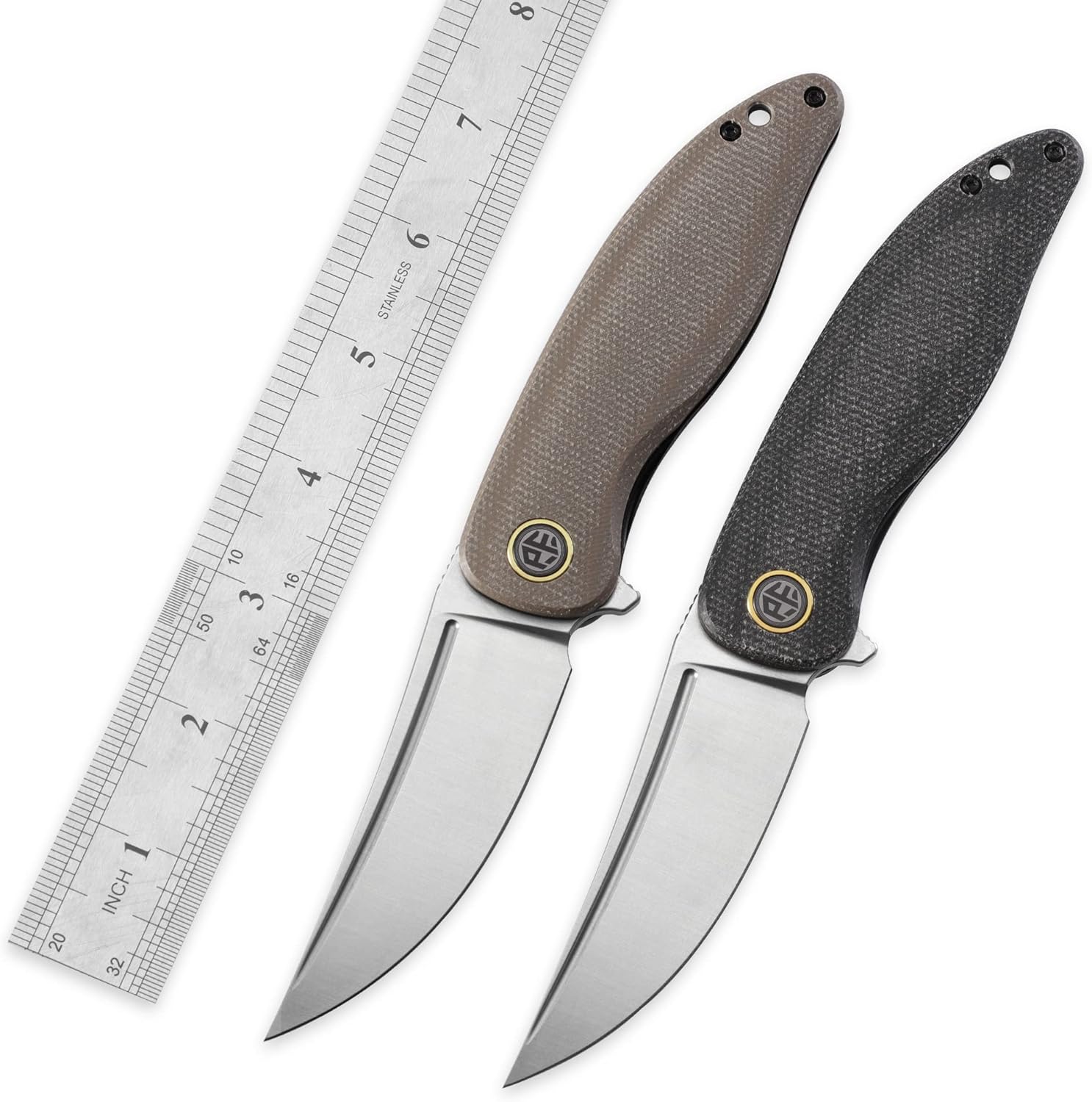 Petrified fish PFP06 Simum,3.5" K110 Steel Blade, Micarta Hande Flipper Liner lock Folding knife (Khaki)