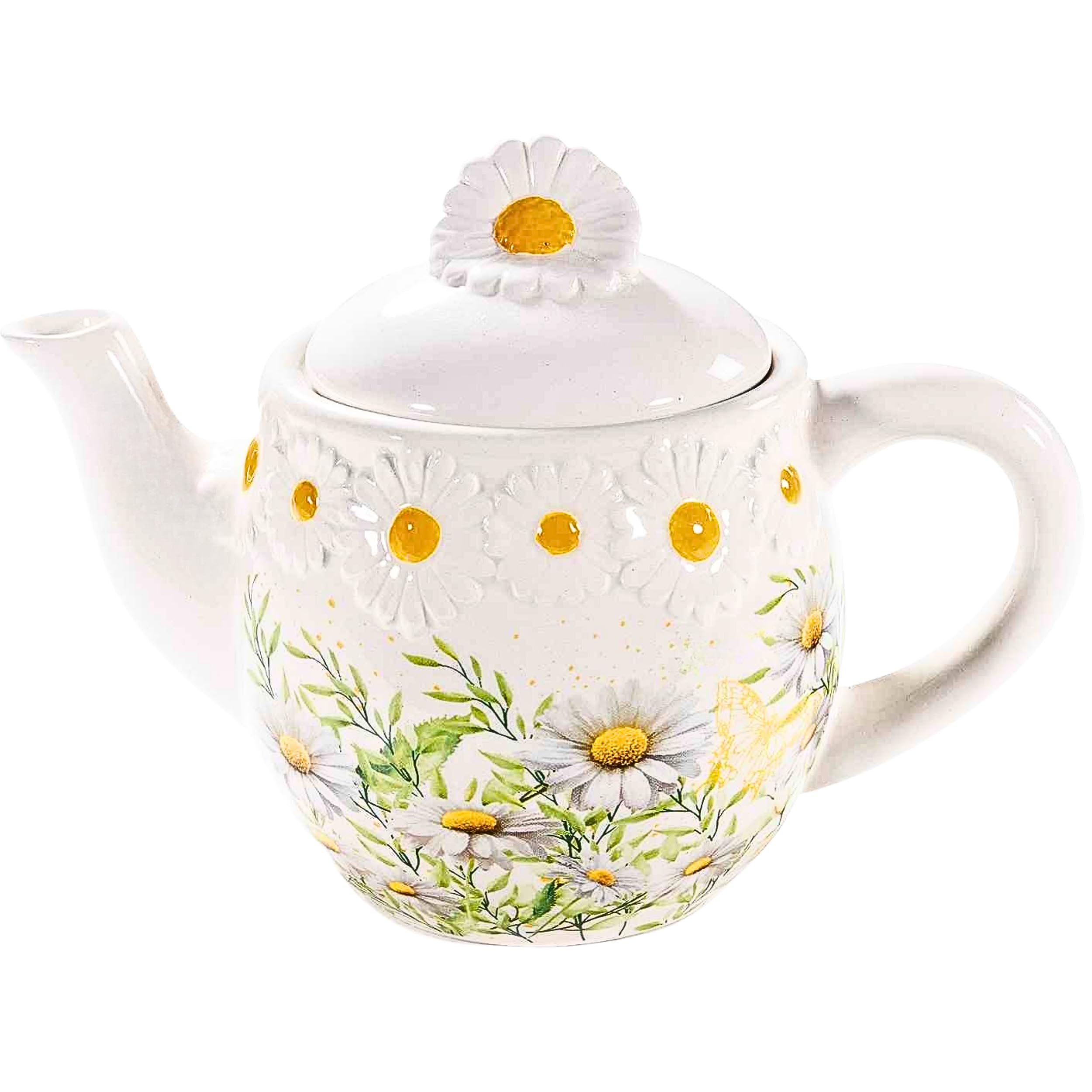 Théière en Céramique 650ml - Théière Motif Floral Relief pour 1 à 2 Tasses - Idéale Infusion et Tisane pour Amateur de thé - Idée Cadeau fête des mères
