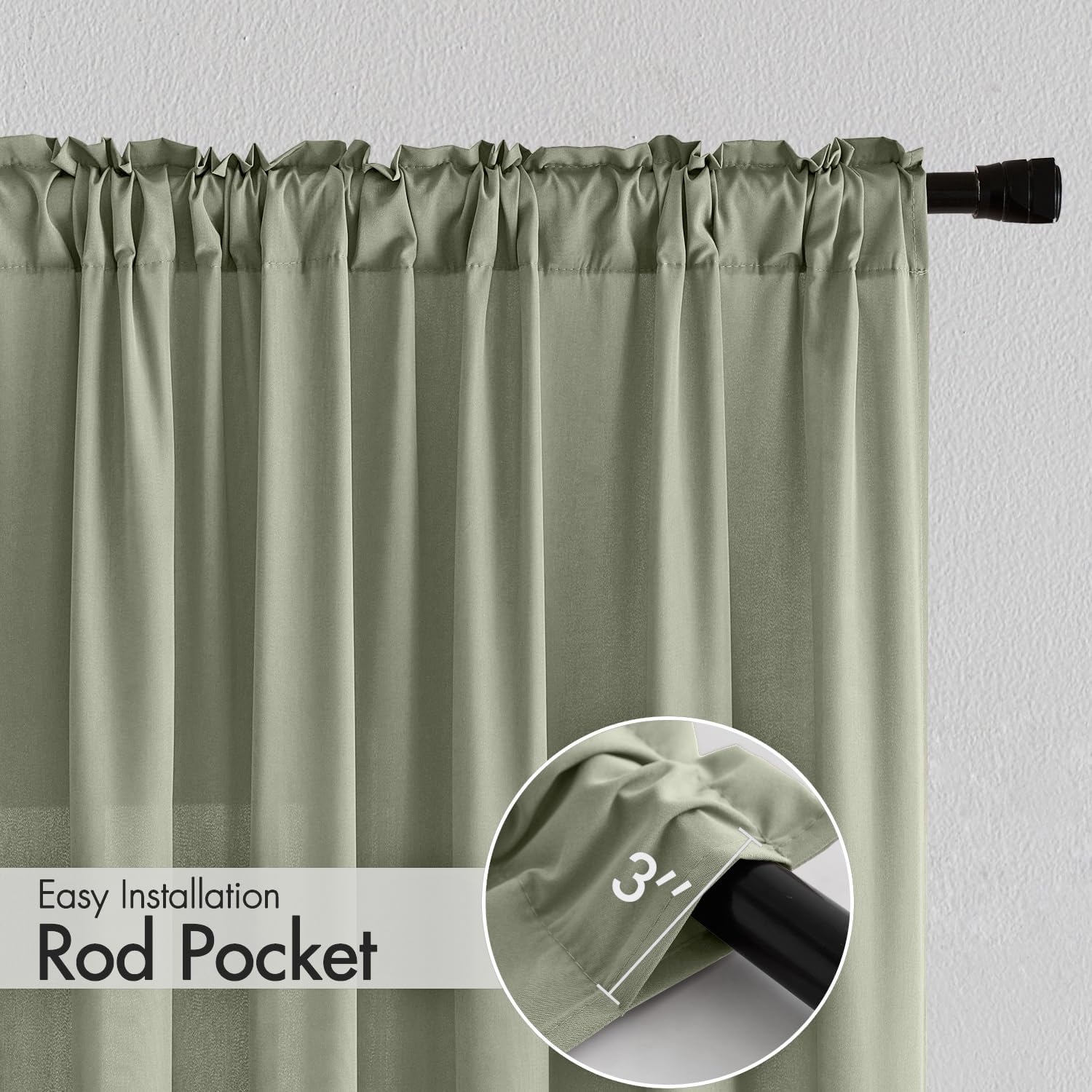 MIULEE Sage Green Privacy Sheer Curtains that Let Light in 90 Inches Long Non-See-Through Semi Sheer Curtain Light Filtering Window Curtains Drapes for Living Room Bedroom 2 Panels Set