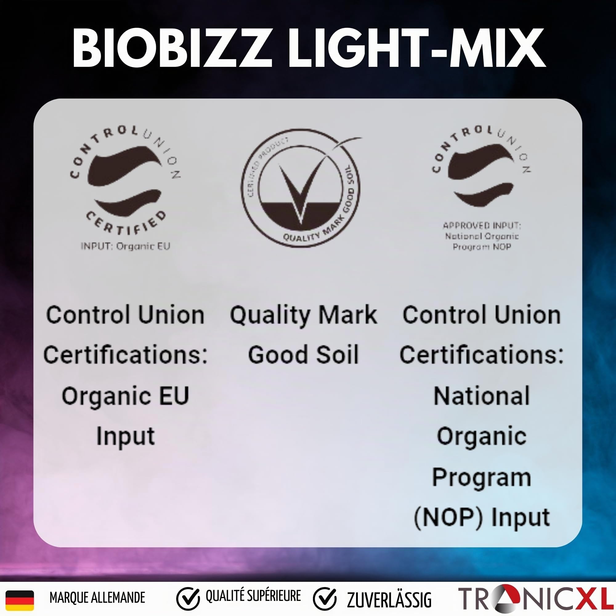 TronicXL Lot de 2 engrais tout en un pour BioBizz + 2 sacs Light Mix Grow Terre pour la culture et la floraison Lightmix Kit complet de culture Try Pack