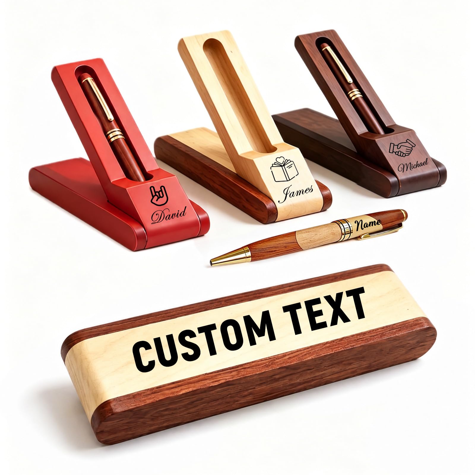 Personalised Wooden Ballpoint Pen Set Custom Engraved Pen with Name and Text Writing Gift for Men Women Father Teacher Boss Graduation Retirement Birthday Christmas (custom pen 0)