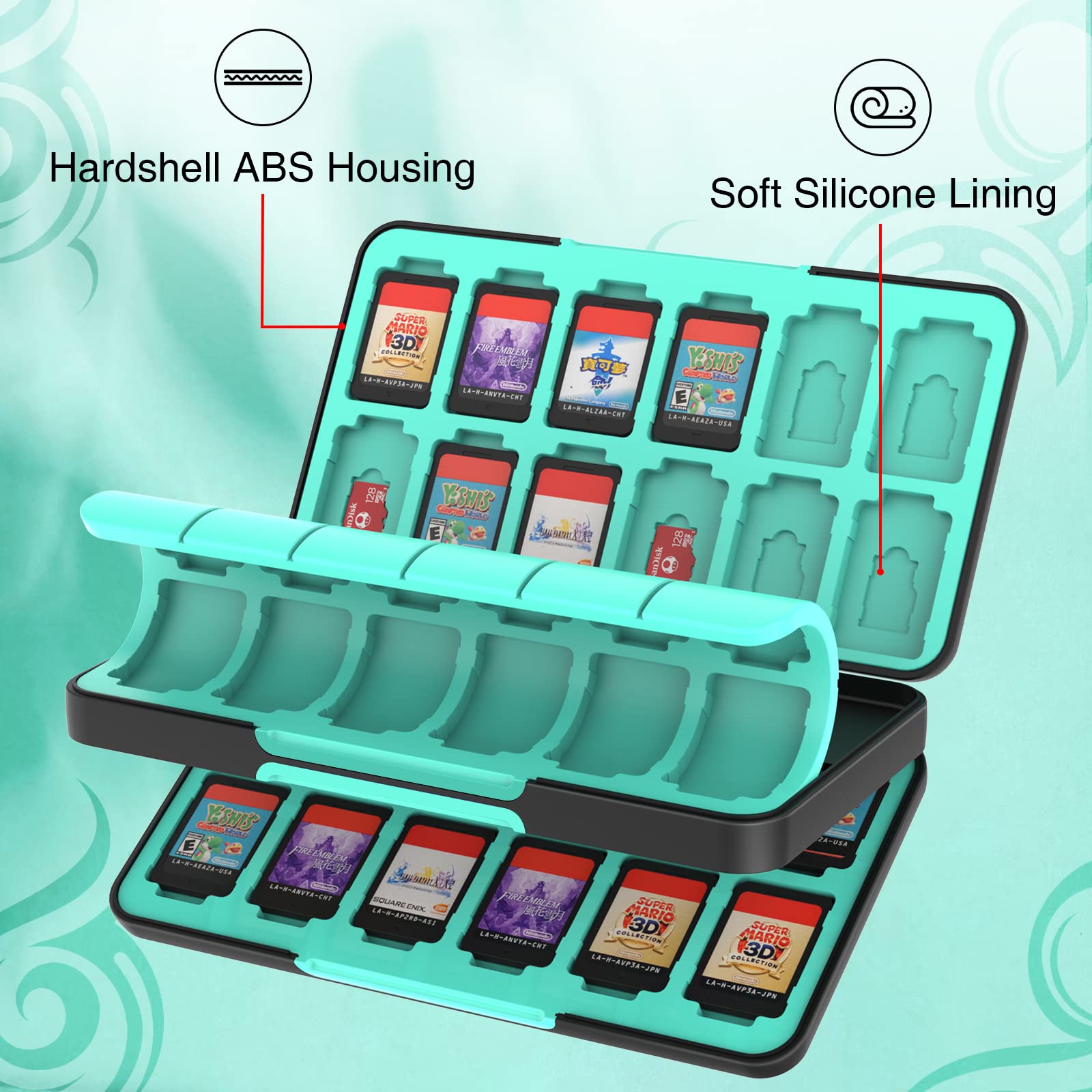 Switch Game Card Caja de Almacenamiento para Nintendo Switch/Switch OLED/Switch Lite, gradiente Color Lining Juegos Tarjetero con 48 Ranuras para Tarjetas de Juego y 24 Ranuras para