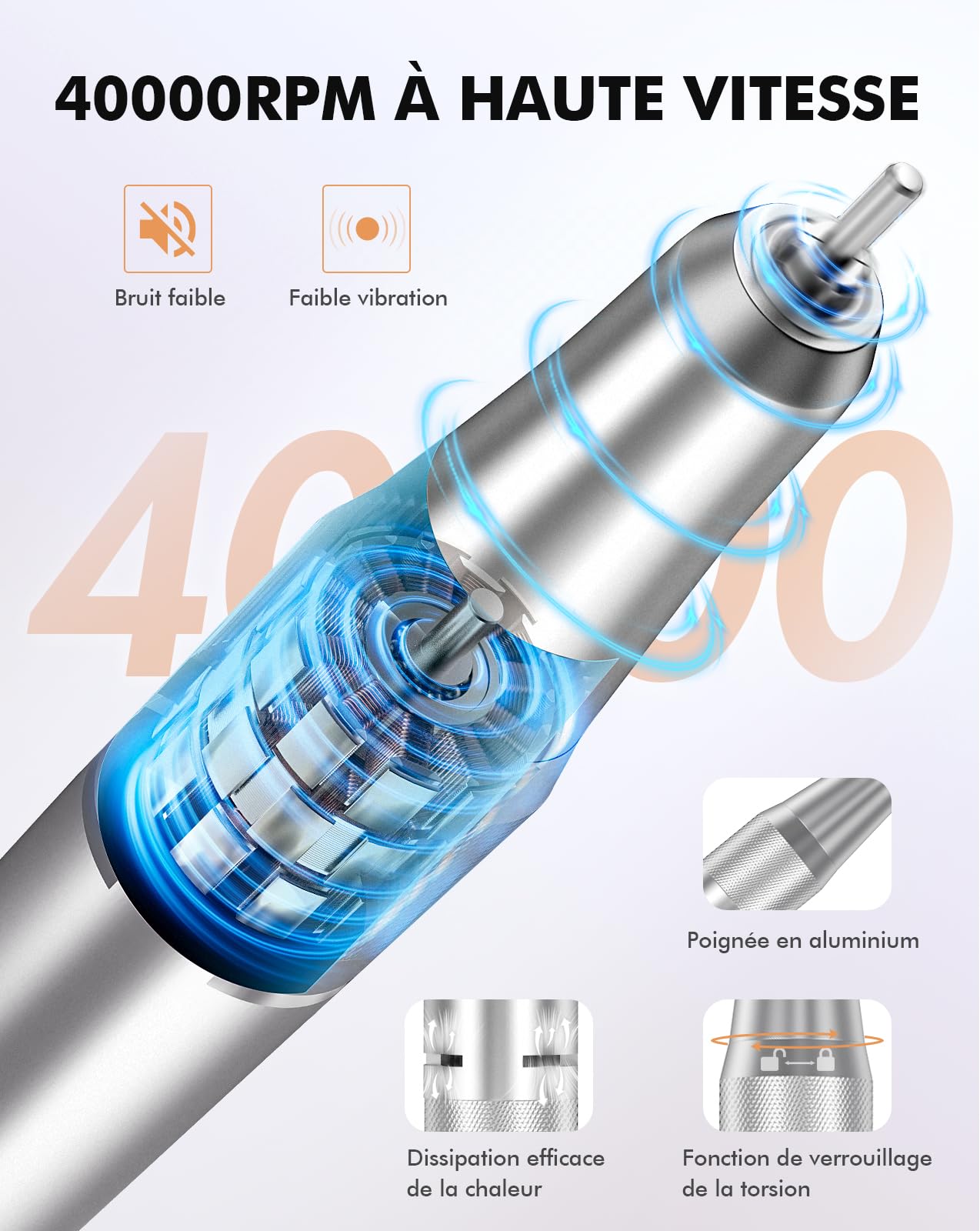HOMEASY Ponceuse pour Ongles Professionnel: 40000 RPM Lime a Ongle Electrique Rechargeable, 6 en 1 Ponceuse Ongle pour Acrylique/Gel, Vitesse Réglable F/R, Ponceuse Manucure pour Salon/Maison, Blanc