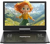 POFOTO 14.1" HD Portable DVD Player with Swivel Screen, 6-Hour Battery, Dual Speakers, USB/SD Support - Region Free, No Blu-ray