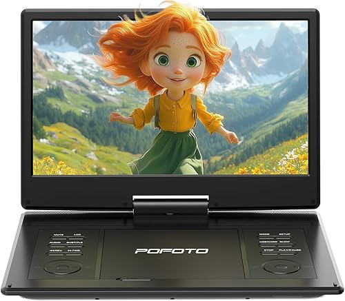 Reproductor de DVD portátil de 15.7 pulgadas con pantalla giratoria HD de 14.1 pulgadas, batería recargable de 6 horas, altavoces duales,