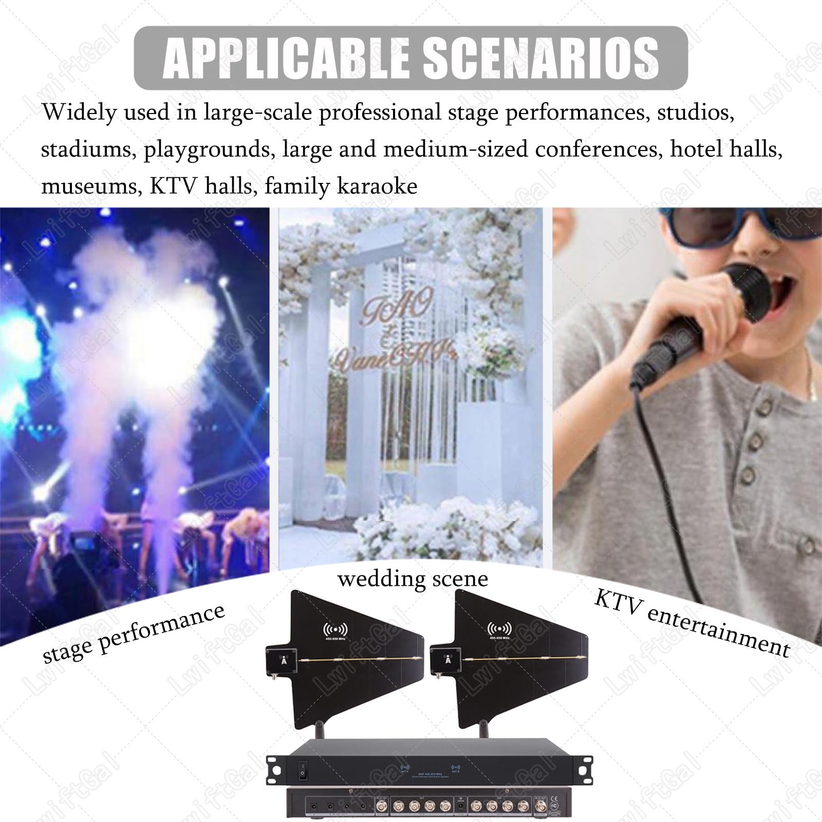 Amplificatore di Segnale per Microfono Wireless, Distribuzione Dell'Antenna Uhf, Ingresso 8/16, Gamma di Frequenza 450-950 MHz, con 2 Palette per Antenna Direzionale Attiva 16Input