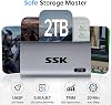 SSK 2 TB SSD القرص الصلب الخارجي، محرك أقراص SSD خارجي محمول يصل إلى 550 ميجابايت/ثانية، محركات أقراص USB 3.2 Gen2 الخارجية ذات الحالة الصلبة لأجهزة iPhone 15/Pro، Windows، Mac، Android مع ضوء LED، TRIM، SMART المدعومة