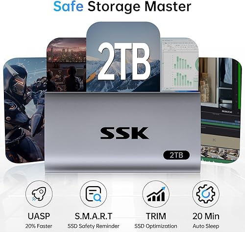 Miniatura 4 de SSK Disco duro externo SSD de 2 TB, SSD portátil de hasta 550 MBs, unidades de estado sólido rápidas, unidad externa USB 3.2 Gen2 SSD para iPhone