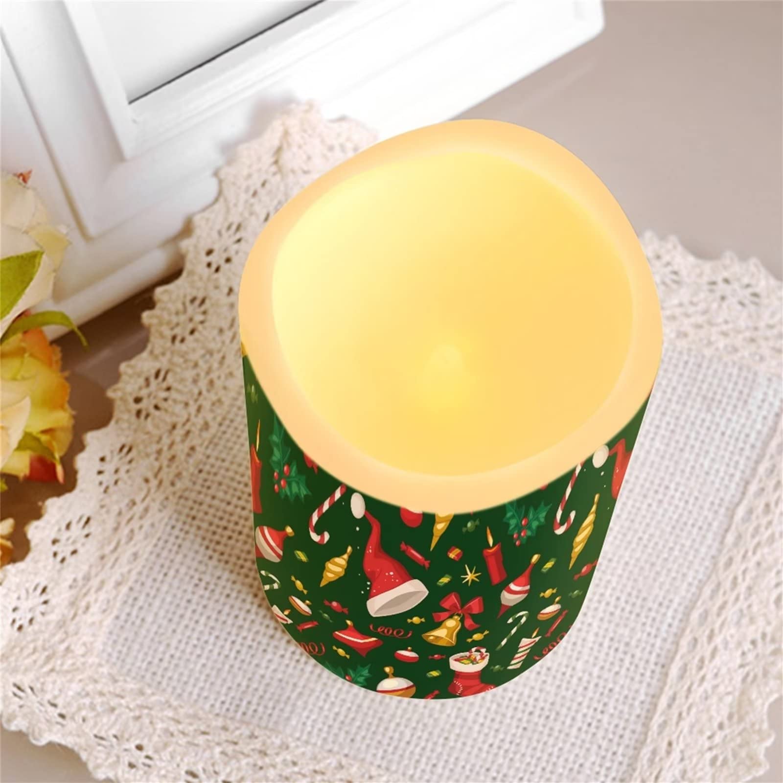 DISNIMO Candele natalizie a LED senza fiamma, candele verdi con telecomando e timer, candele tremolanti pilastri di cera a pile per centrotavola, feste, regali, decorazioni per la casa