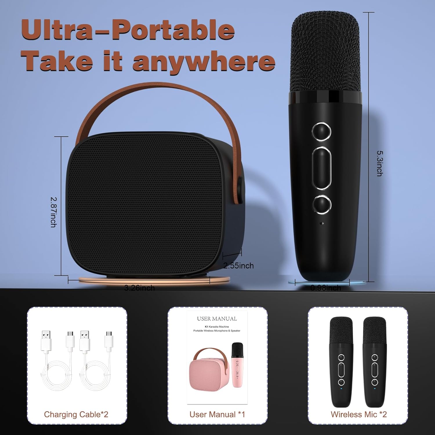 Karaoke Machine for Kids, 2026 Top Valentine's Birthday Gifts for 4, 5, 6, 7, 8, 9, 10, 12+Years Old Girls Boys Grandkids, Portable Bluetooth Speaker with 2 Wireless Microphones Party (Black)