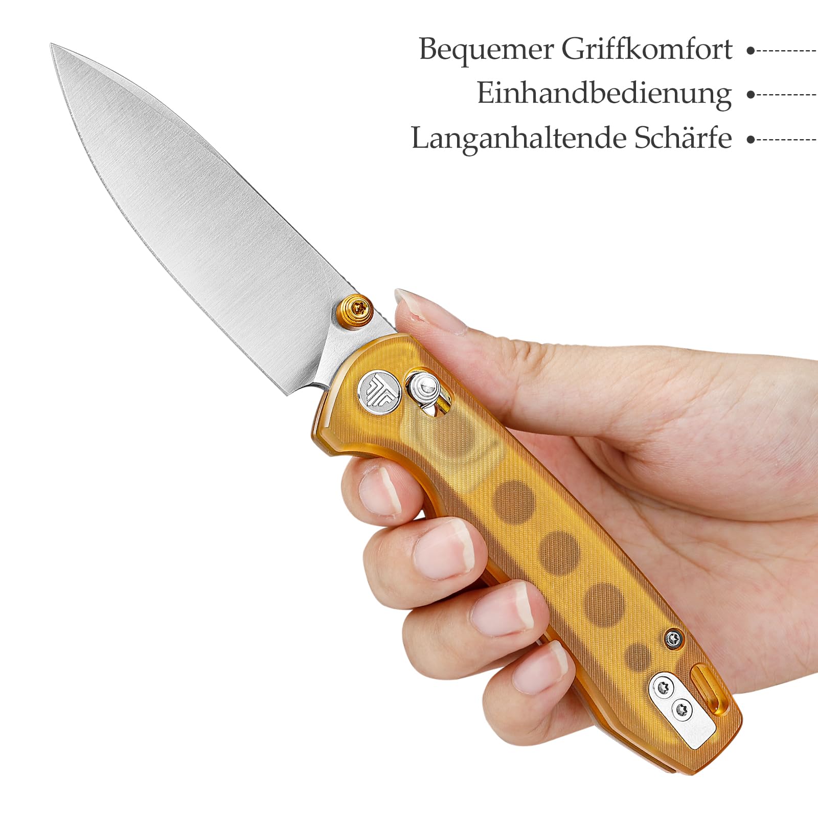 TRIVISA EDC Taschenmesser Klappmesser, 14C28N-Stahlklinge Rettungsmesser, Gelber Ultem-Griff Taschenmesser mit Gürtelclip, Outdoor-EDC-Messer für Camping, Jagd und Wandern, Dragonfly-YP