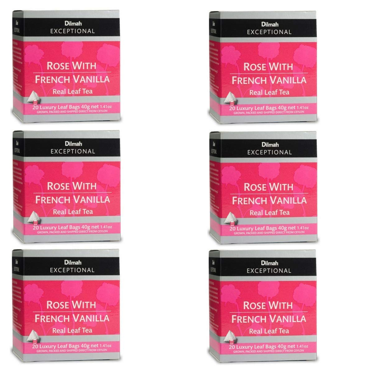 GENERIC Rose with French Vanilla Tea 20 Luxury Tea Bags X 6 Pack - Dilmah Exceptional Real Leaf Tea Pure Ceylon French Vanilla Tea Box