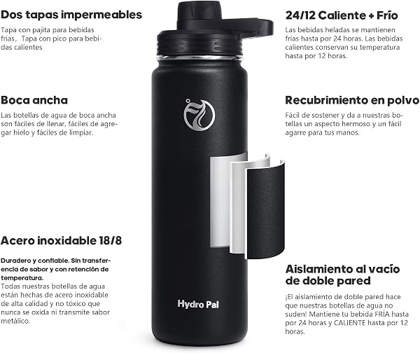 Besuche den HydroPal- HydroPal Edelstahl Trinkflasche - 500/750ml/ 1L/1.2L/1.9L, BPA-Frei, Kohlensäure geeignet, Isolierte flasche mit Strohhalm & 2 Deckel in use
