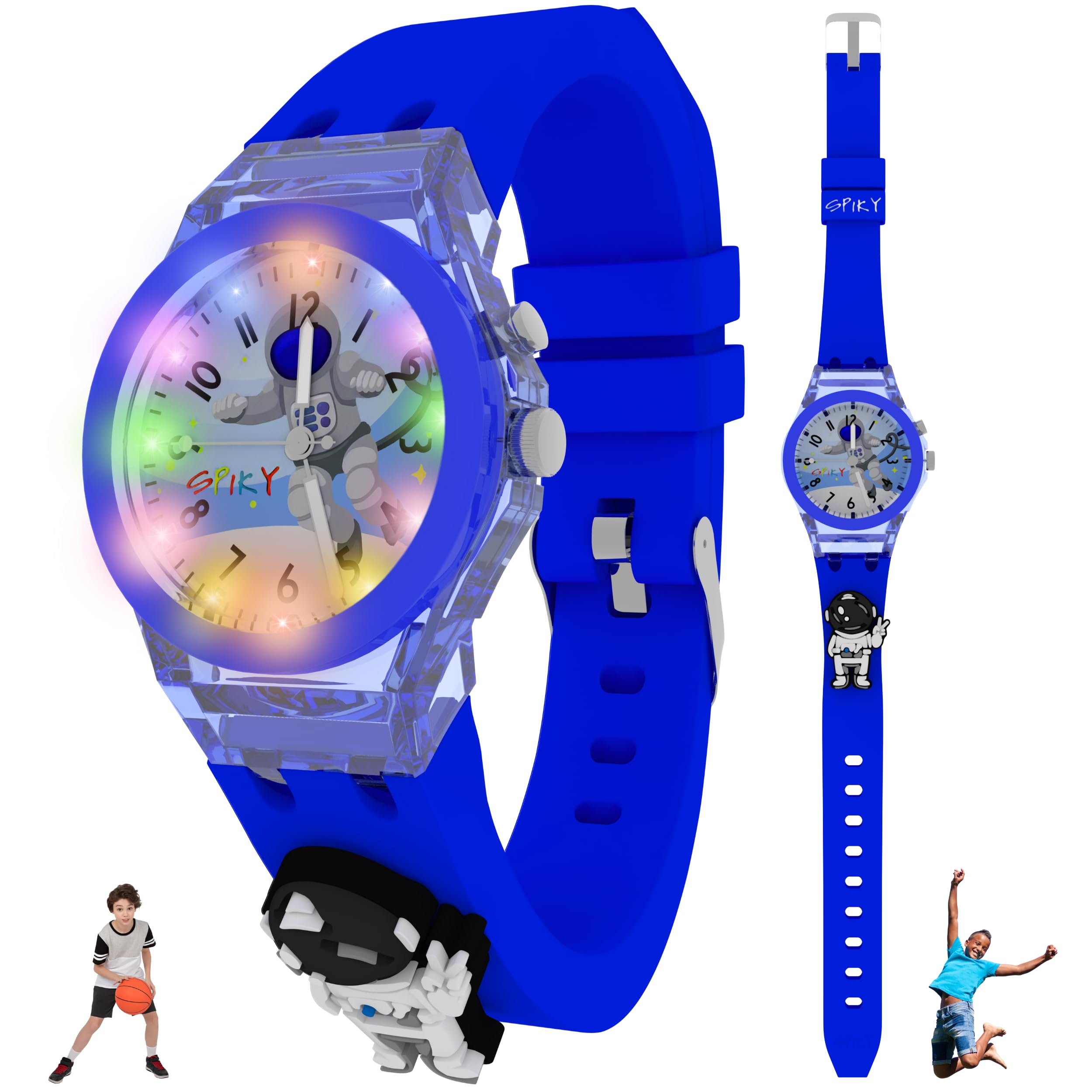 SPIKY Analog Watch for Kids | 3D Cartoon | 7 Multicolor LED Luminous Lights with Silicone Strap | Unisex Best Birthday Gift | Analogue Wrist Watches for Boys & Girls | Age 3-10 yrs