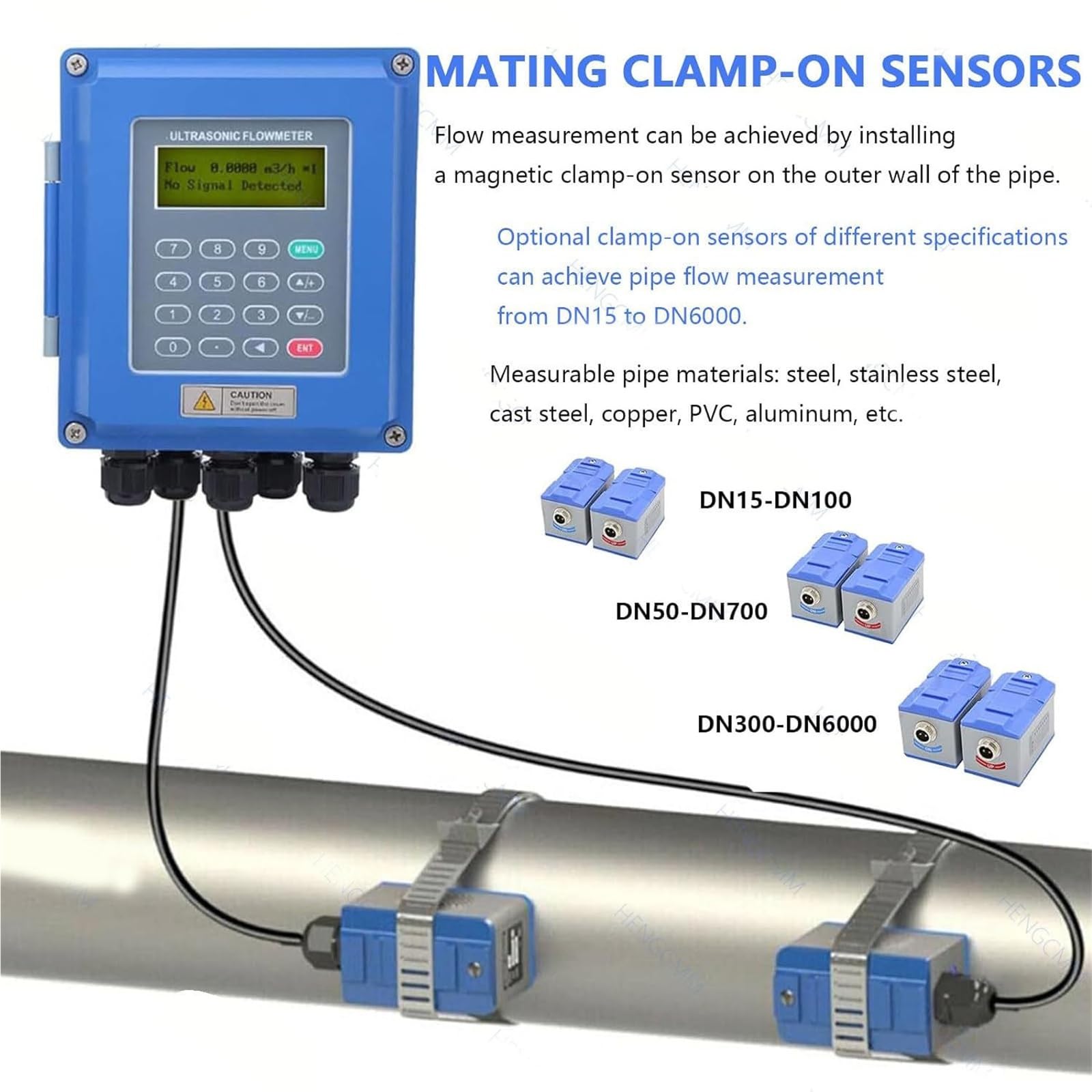 Medidor de flujo ultrasónico para agua líquida, pantalla LCD, con transductores de abrazadera DN15-6000 mm, medición precisa para un control de flujo eficiente