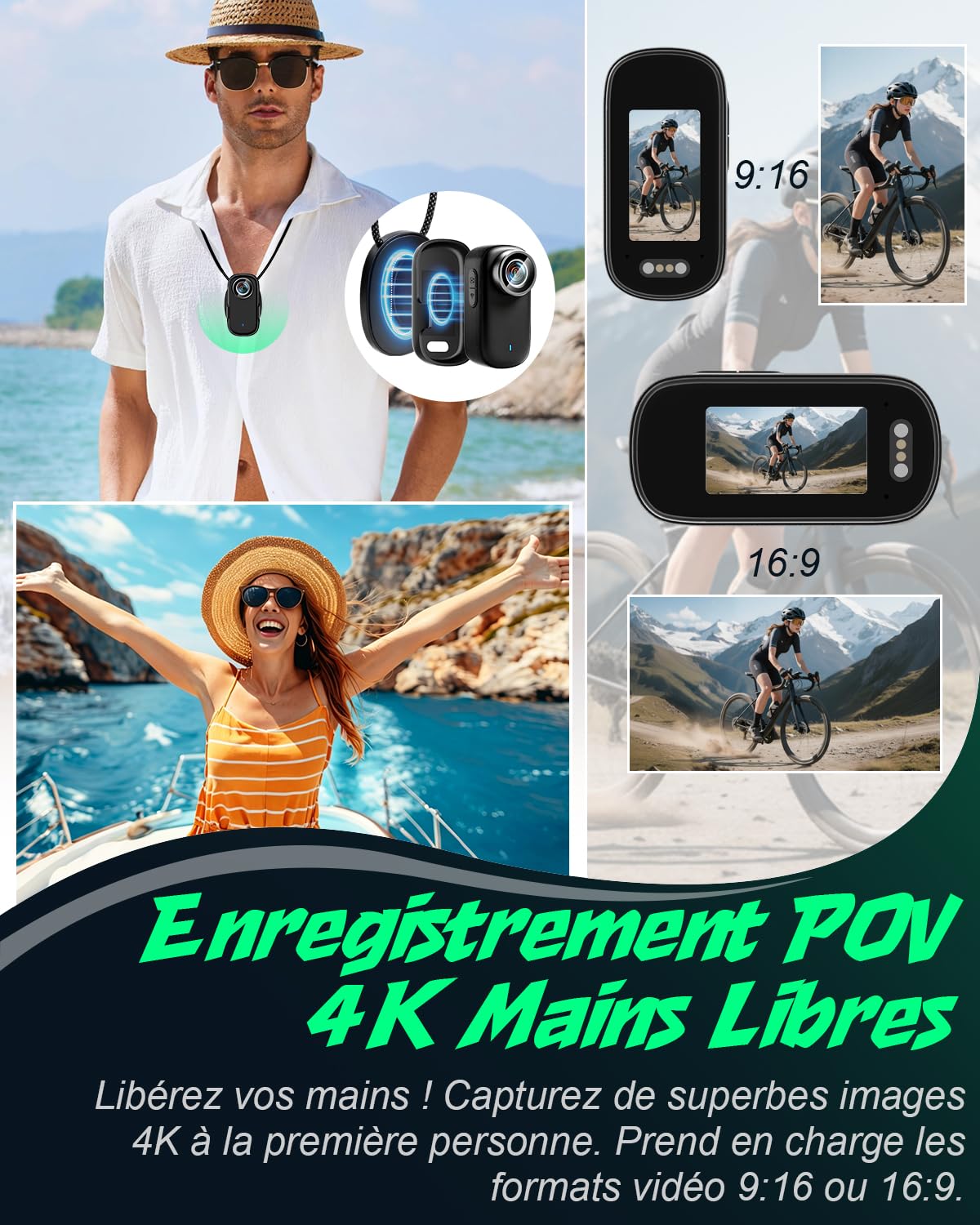 Mini Caméra Sport 4K, 32GB Action Cam WiFi, 150° Portable Caméra Corporelle