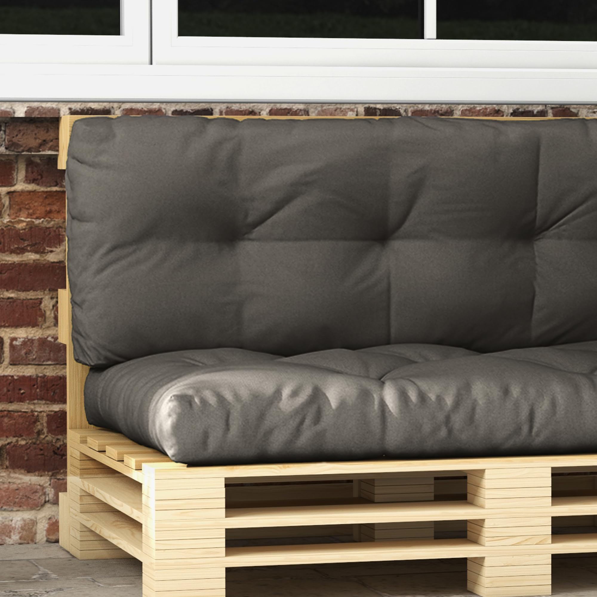 Outsunny Cuscini per Pallet da Giardino 3 Pezzi, Schienale e Seduta, Imbottitura Spessa, Esterno Poliestere, Grigio Carbone