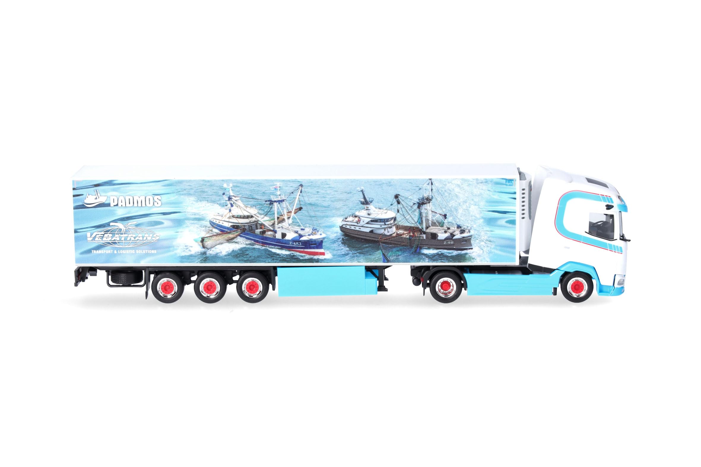 Herpa model ciężarówki DAF XG+ chłodnia zestaw siodłowy „Vebatrans” (Holandia/Urk), skala 1/87, model niemiecki, egzemplarz kolekcjonerski, figurka plastikowa