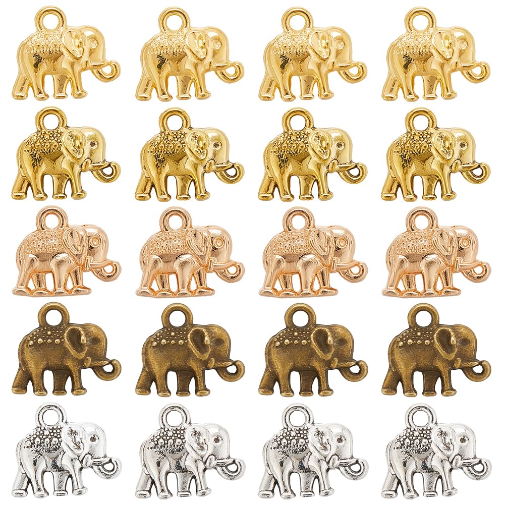 SUNNYCLUE 1 Box 80Pcs 5 Colors Elephants Charms Alloy Elephant Charms Vintage Tibetan Silver Gold African Animal Pendants for Jewellery Making Supplies DIY Necklaces Earrings Keychains Crafts Man