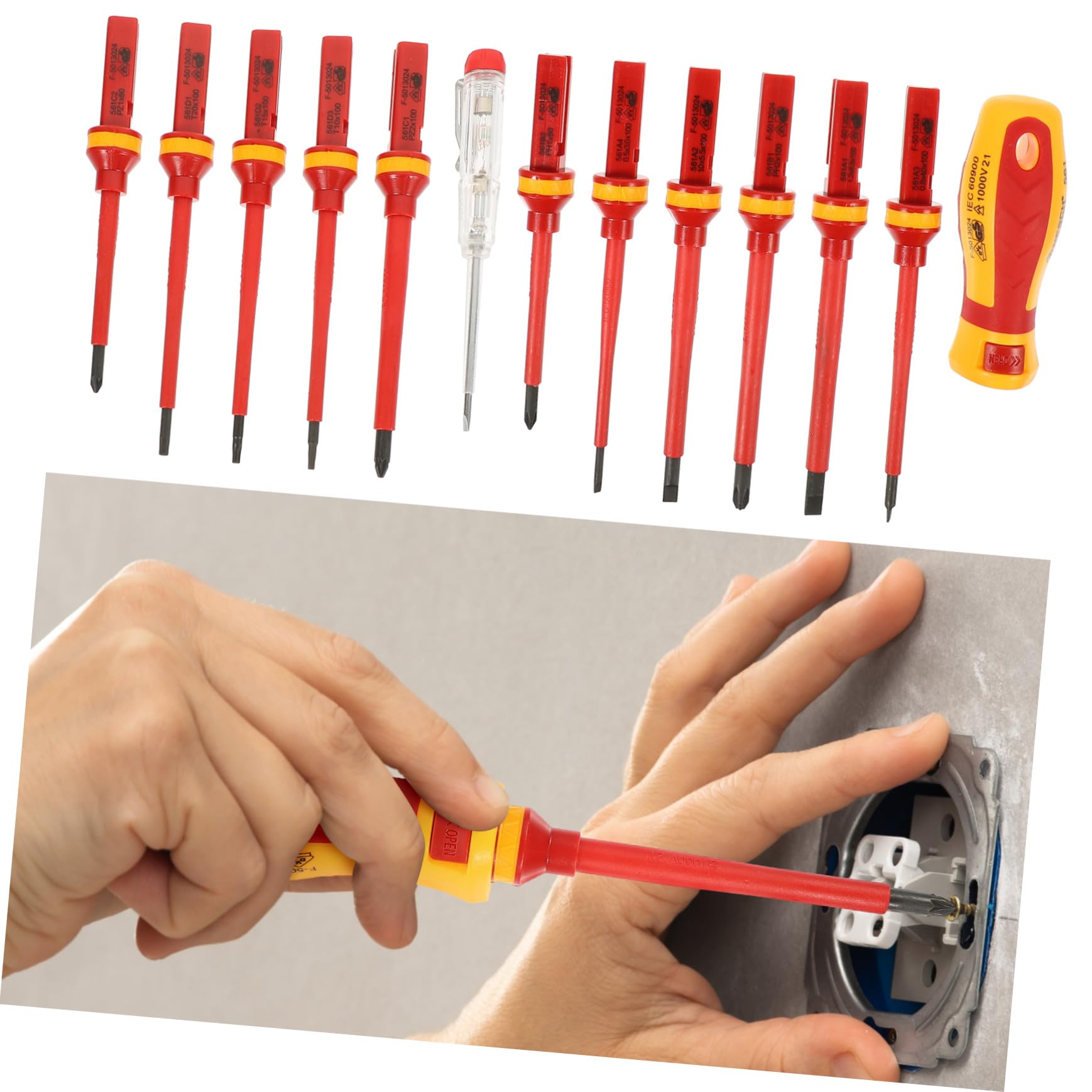 Artibetter Destornilladores Aislados Vde de 1000 V y Mango Ergonómico Set de 13 Puntas Pozidriv Ranuradas de Acero Vanadio para Electricistas Profesionales