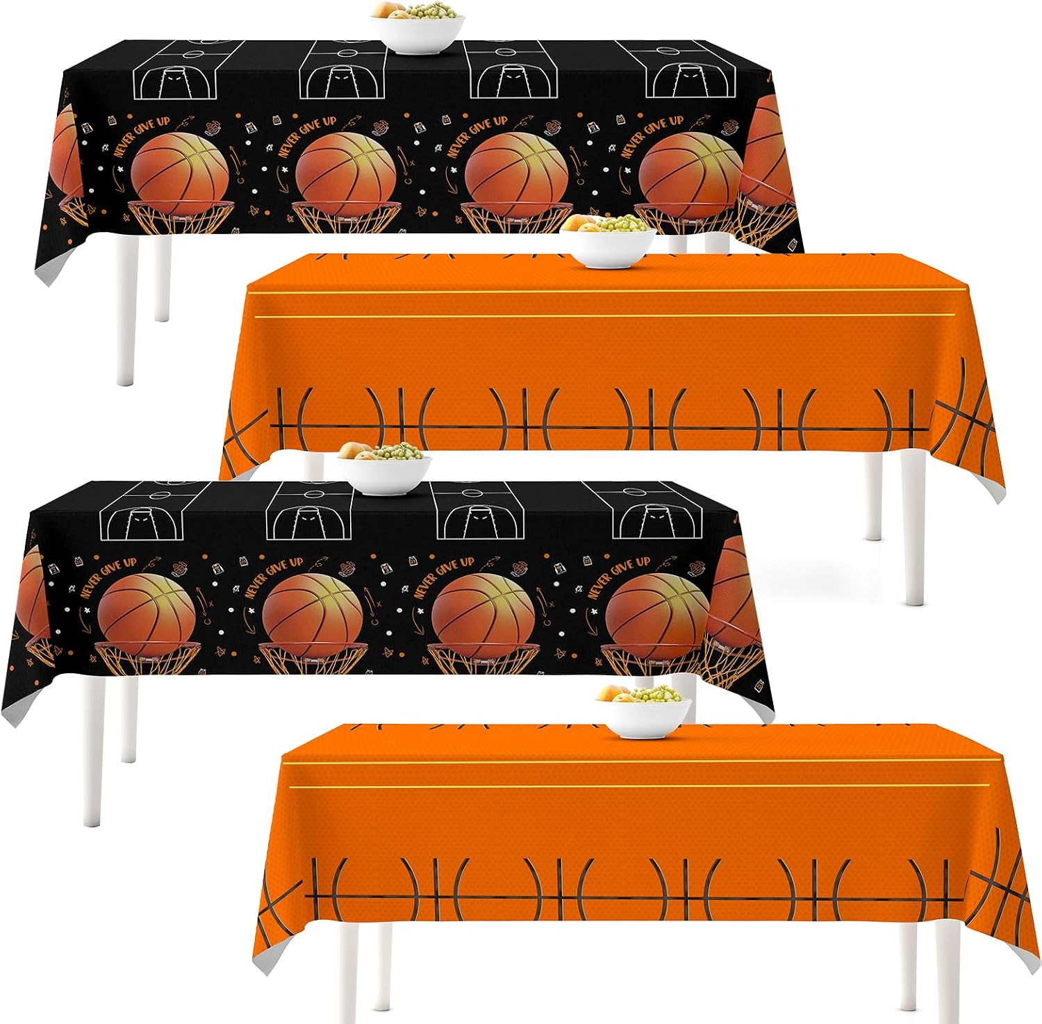 4Pcs Basketball Tablecloth, 54 * 108 Inch Rectangle Sports Theme Party Table Cover for Birthday, Basketball Tablecloth Party Supplies for Game Day, School Event, Indoor Outdoor Table Decor