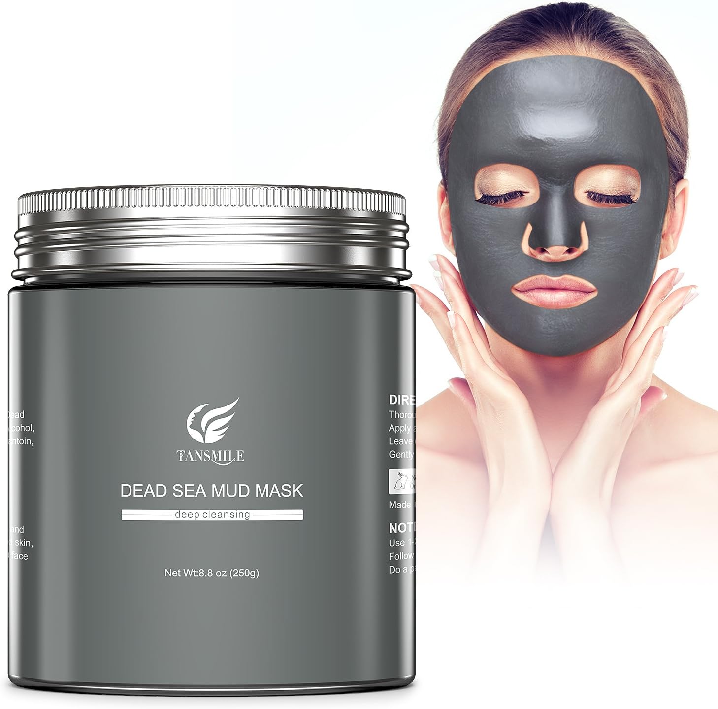 Dead Sea Mud Mask, Tansmile Natural Dead Sea Mud Clay Mask Detoxify Exfoliate Deep Cleansing Facial Mask Skin Cleanser Face Treatment Minimize Pores, Acne, Blackheads, Oily Skin, and Body Spa (8.8oz)