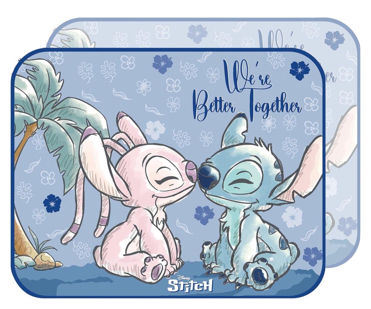Tataway Pair of Stitch & Angel Car Side Curtains 44×35 cm - Window Sunshade, Sun and Heat Protection, Disney Colourful Design for Kids
