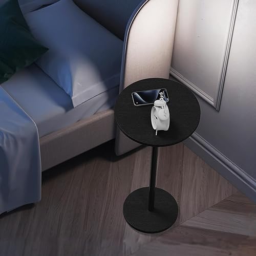 Miniatura 6 de Juego de 2 mesas auxiliares redondas pequeñas, mesas de bebidas para espacios pequeños, mesa auxiliar de pedestal negra para sofá, mesas auxiliares