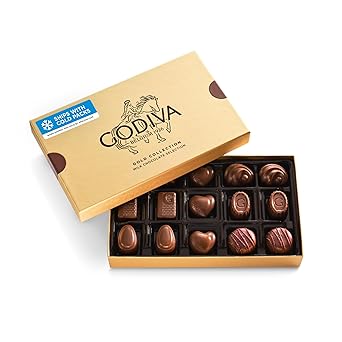 Godiva Gold Milk Chocolate Gift Box, Belgian Milk Chocolates with Pralines, Ganaches & Caramels, Gourmet Gift for Birthdays, Holidays, Kosher, 15 Pc