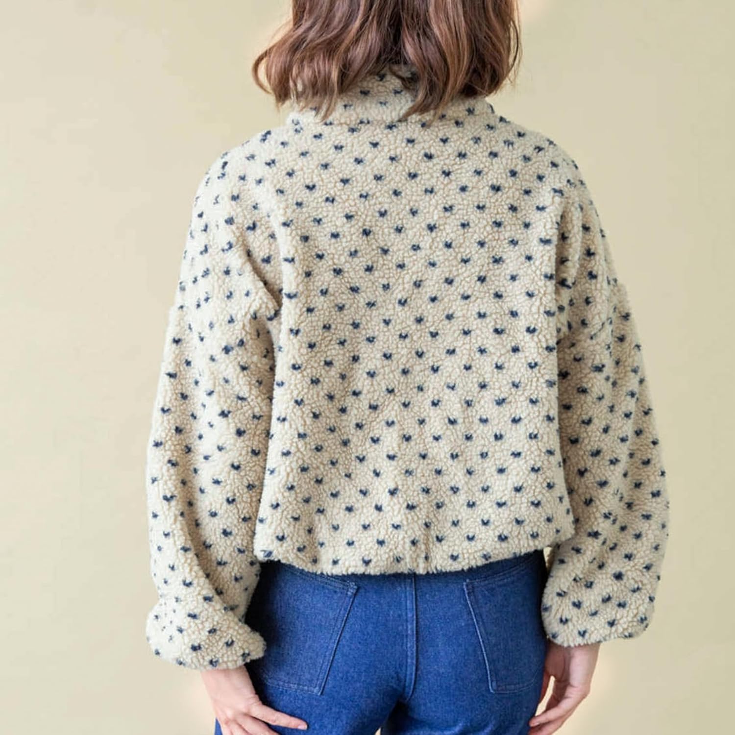 Fuzzy Fleece Jacket Women Long Sleeve Half Button Down Tops Casual Sherpa Pullover Sweatshirt Warm Winter Outerwear - Image 3