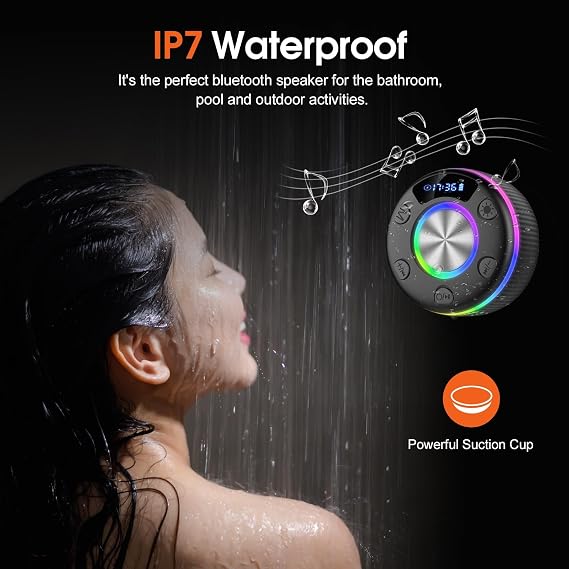 Portable Speaker Bluetooth with Loud Stereo Bass Sound, Mini Wireless Speaker with 7 RGB Lights, TF-Card USB, TWS Pairing, 4H Playtime, IP7 Waterproof Speakers for Travel Party Home Outdoor Gift