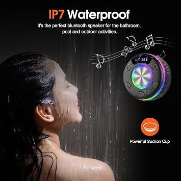 Portable Speaker Bluetooth with Loud Stereo Bass Sound, Mini Wireless Speaker with 7 RGB Lights, TF-Card USB, TWS Pairing, 4H Playtime, IP7 Waterproof Speakers for Travel Party Home Outdoor Gift