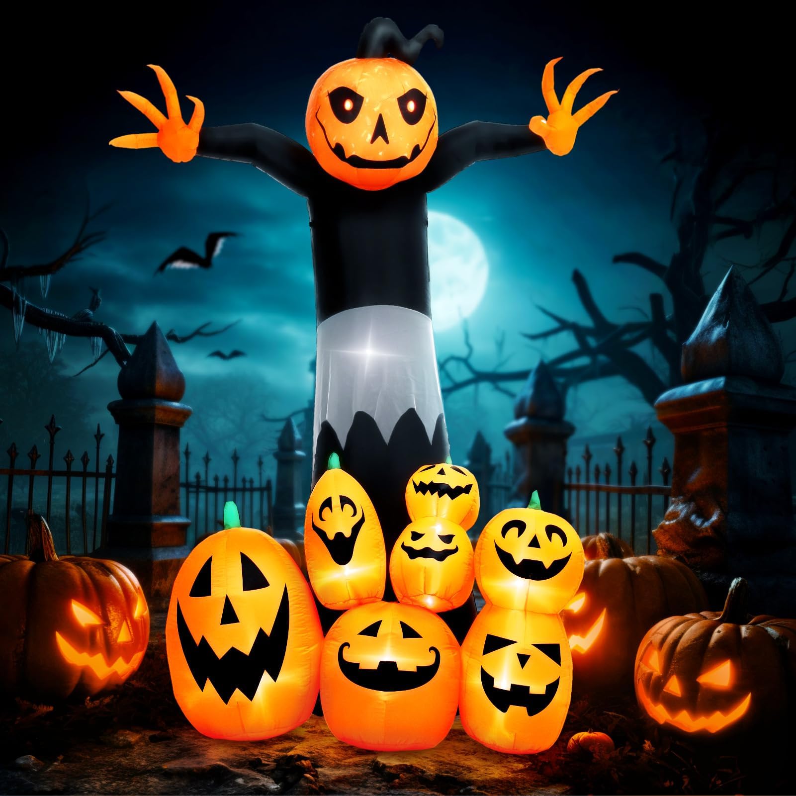 Warmiehomy 8.8FT Halloween Inflatable Decorations Giant Pumpkim Ghost with Lights, Blow Up Yard Halloween Decorations for Outdoor Indoor Garden Lawn Shopping Mall Inflatables