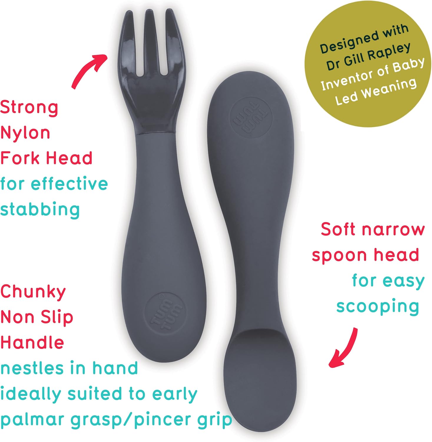 TUM TUM Silicone Baby Cutlery with Travel Case, Baby Spoon & Fork Set, Designed with Feeding Specialist - Image 3