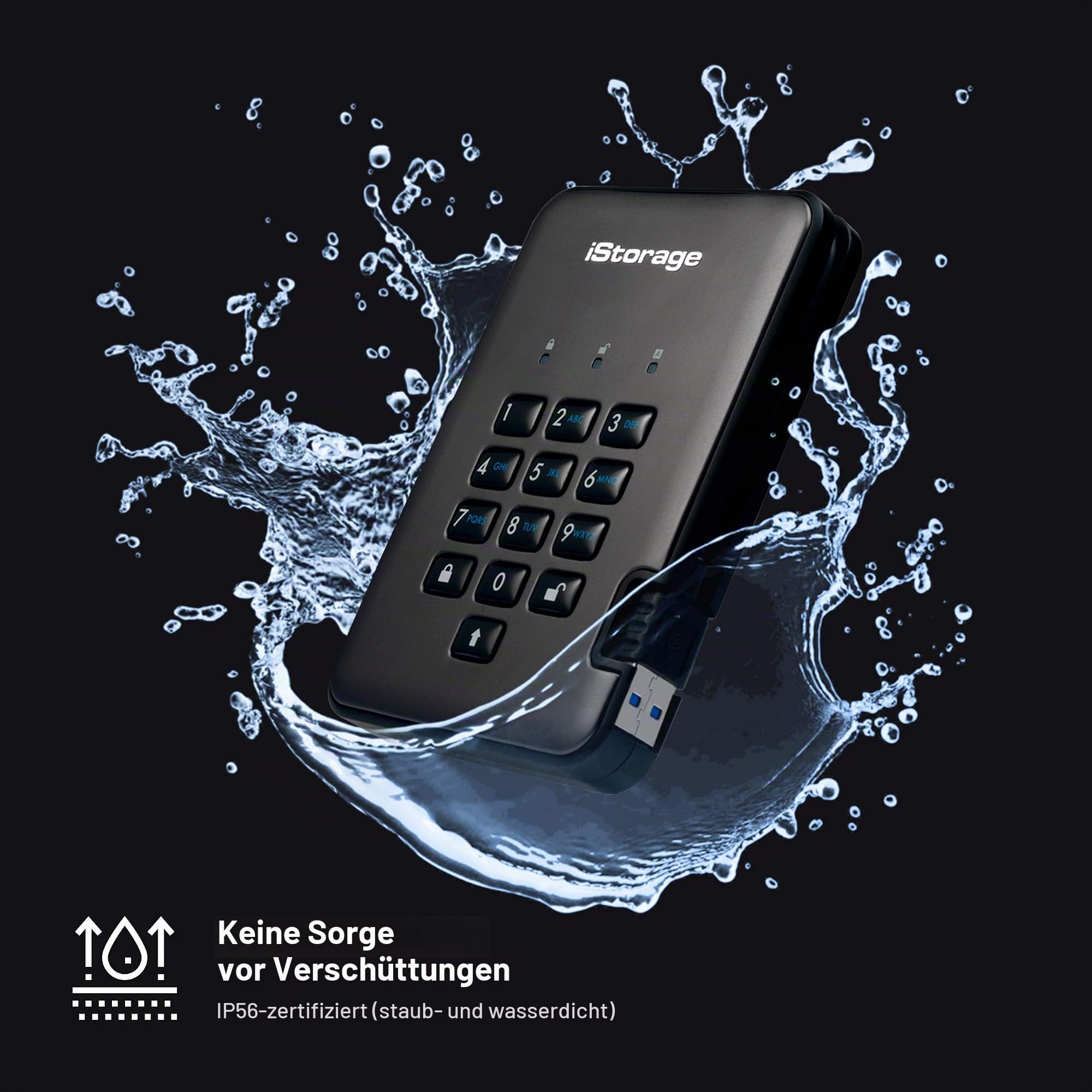 iStorage diskAshur PRO2 HDD 1 TB - Sichere Festplatte - FIPS Level 2 zertifiziert - Passwortgeschützt - Staub-/wasserbeständig