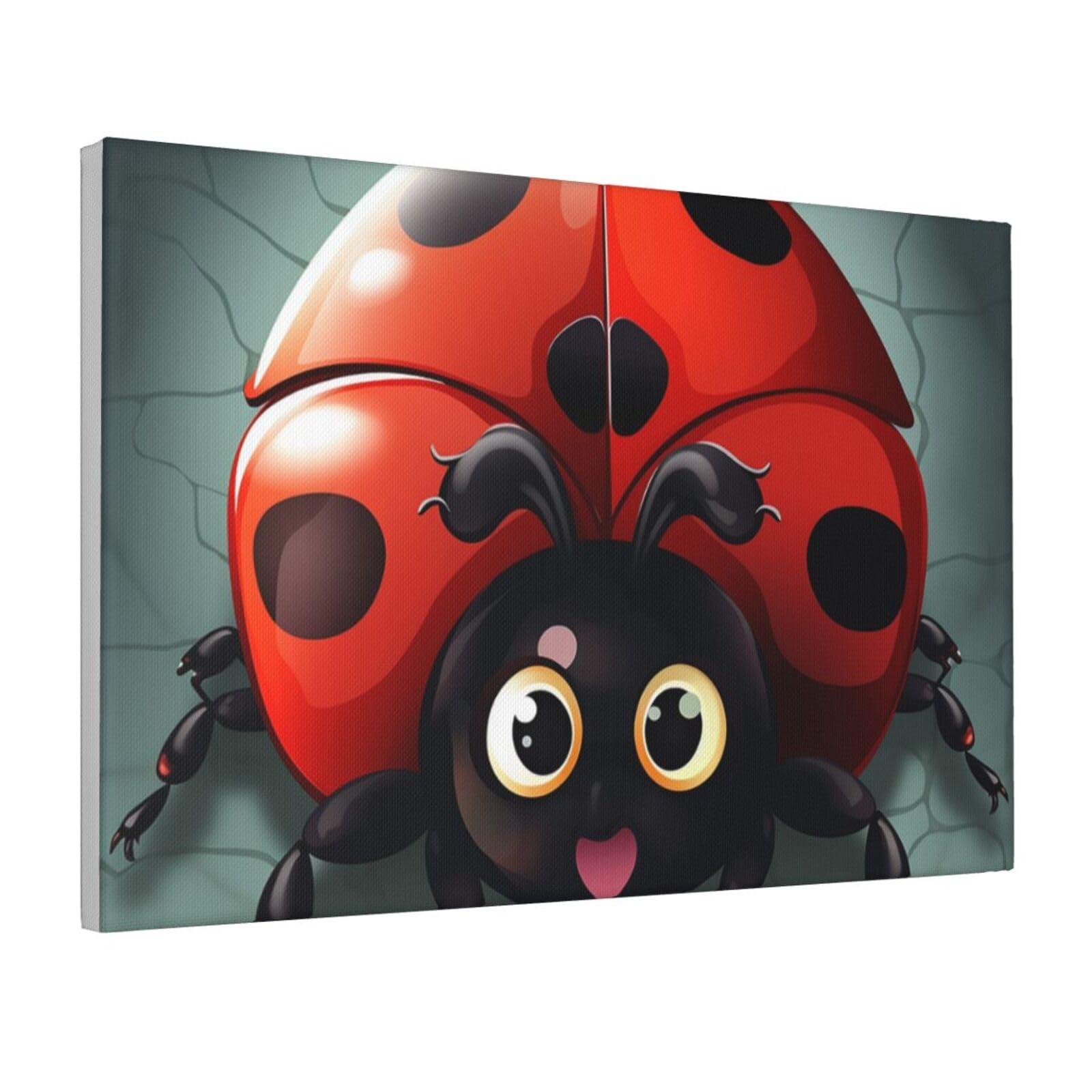 Framed Wall Art for Living Room Art Work, Cartoon Ladybug Picture Prints Modern Office Wall Paintings Poster Aesthetic Wall Decorations for Home Decor Ready To Hang 16"x24"