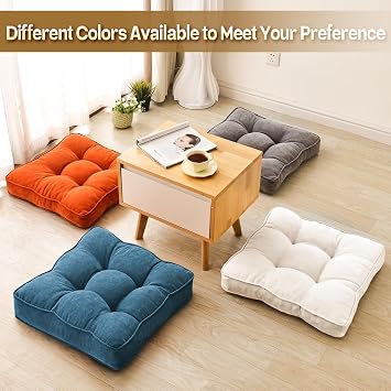 1 MIDDLE ONE Floor Pillow Set of 2, Memory Foam Floor Cushions for Adults, Large Meditation Pillow for Sitting, 22 x 22 Inches (Square | Grey)