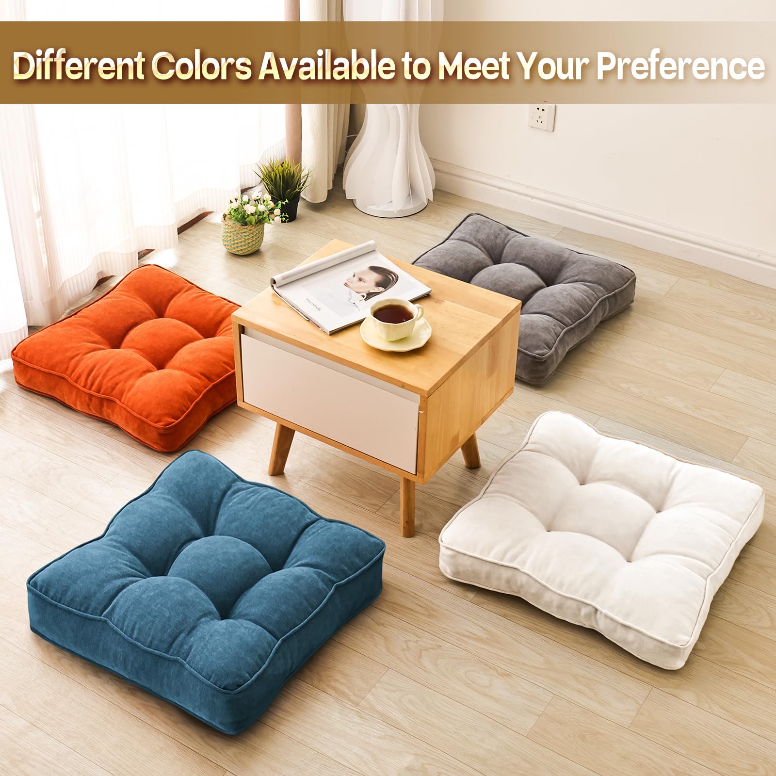 AS AWESLING 55cm x 55cm Floor Pillows Set of 2, Grey, 55CM × 55CM - Image 5