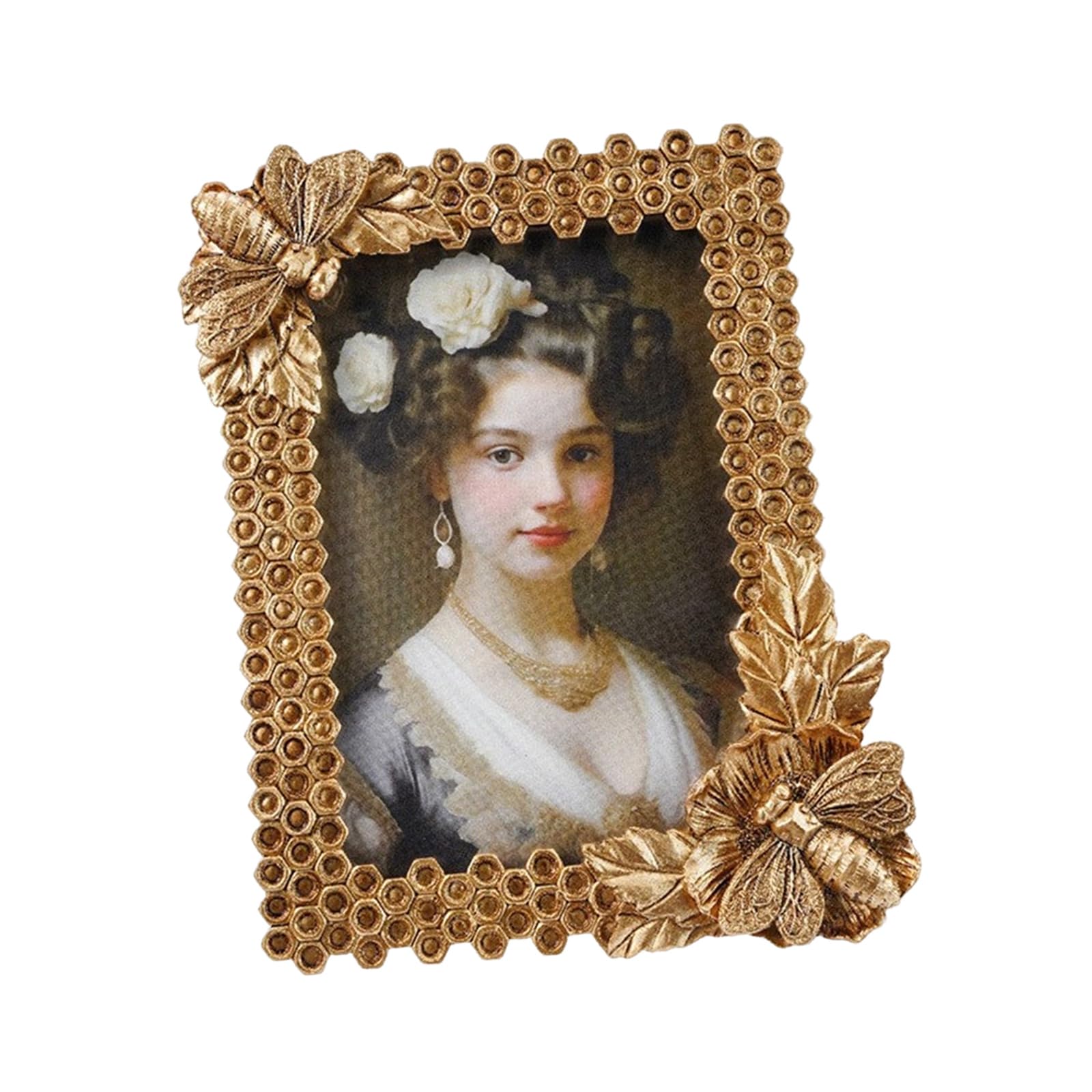 BELOWSYALER Resin Photo Frame Antique European Golden Honeycomb Picture Frame for Wall Hanging or Desktop Display Decors European Ornate Photo