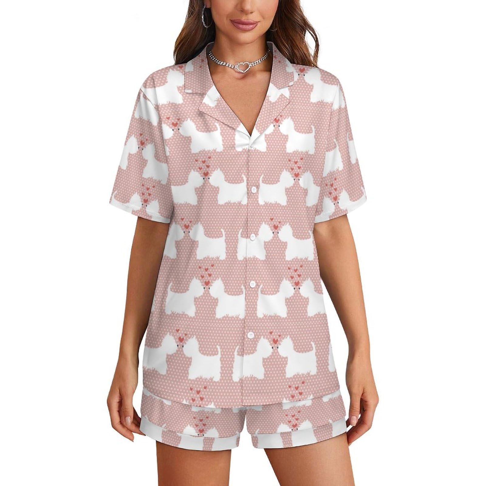 SMAZDFXX Westie Dogs Pattern Women's Pajamas Sets Short Sleepwear V Neck Loungewear