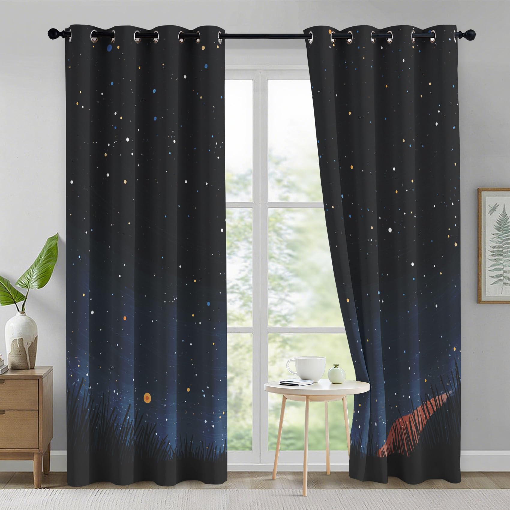Generisch Sternenhimmel Vorhänge Wohnzimmer, Vorhang Blickdicht Stern Gardinen mit Ösen Schlafzimmer, Thermo Verdunklungsvorhänge 2er Set H175 x B140 cm pw&20