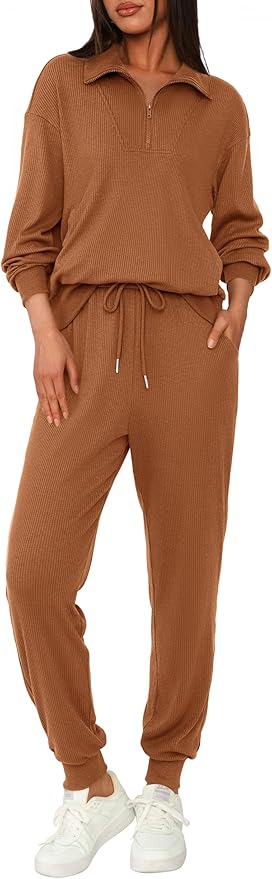 BTFBM Women's 2 Piece Tracksuit Fall Outfits 2025 Long Sleeve Half Zip Sweatshirt Sweatpants Lounge Set Sweatsuits