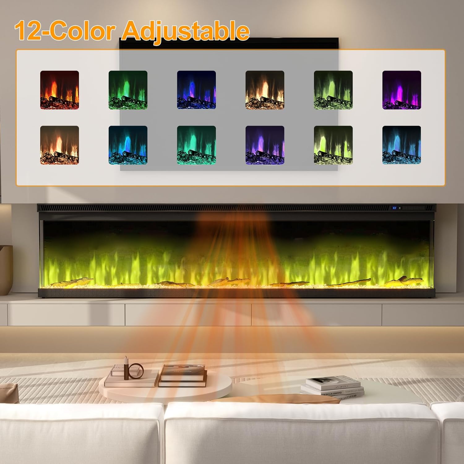 72 inch 3-Sided Wall Mount Electric Fireplace, Recessed & Built-in Design with Wi-Fi/Remote, 1500W Heater, 12 Flame Colors, ETL Listed, for Living Room