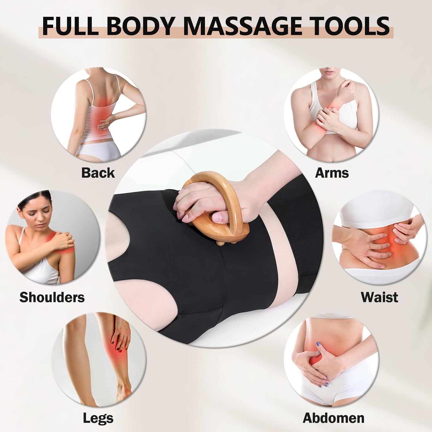 KintKita Wood Therapy Massage Tools, Anti Cellulite Massager Body Scraping Lymphatic Drainage Massager,Trigger Point Wooden Massage Brush for Belly,Back, Legs & Body Sculpting image 3