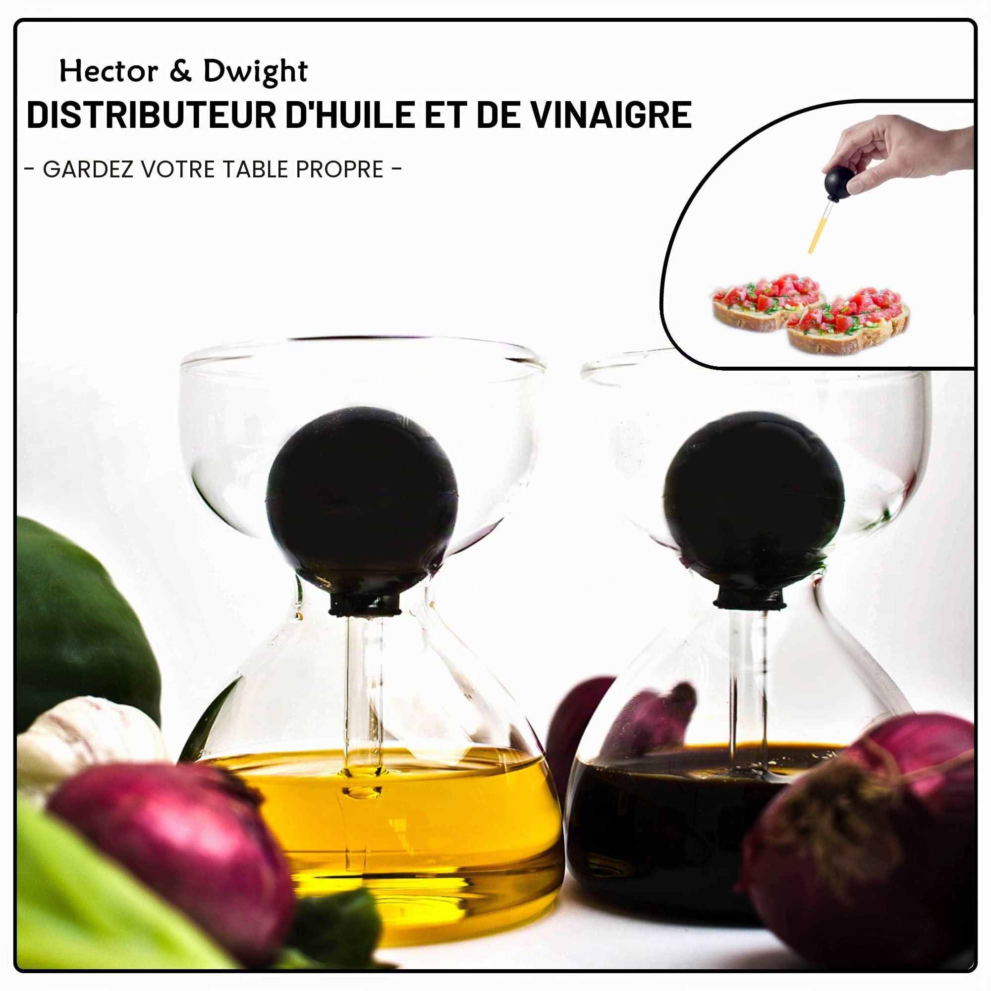 Lot de 2 distributeurs d'huile et de vinaigre avec pipette en verre de 120 ml chacun, parfaits pour la ciabatta et la salade