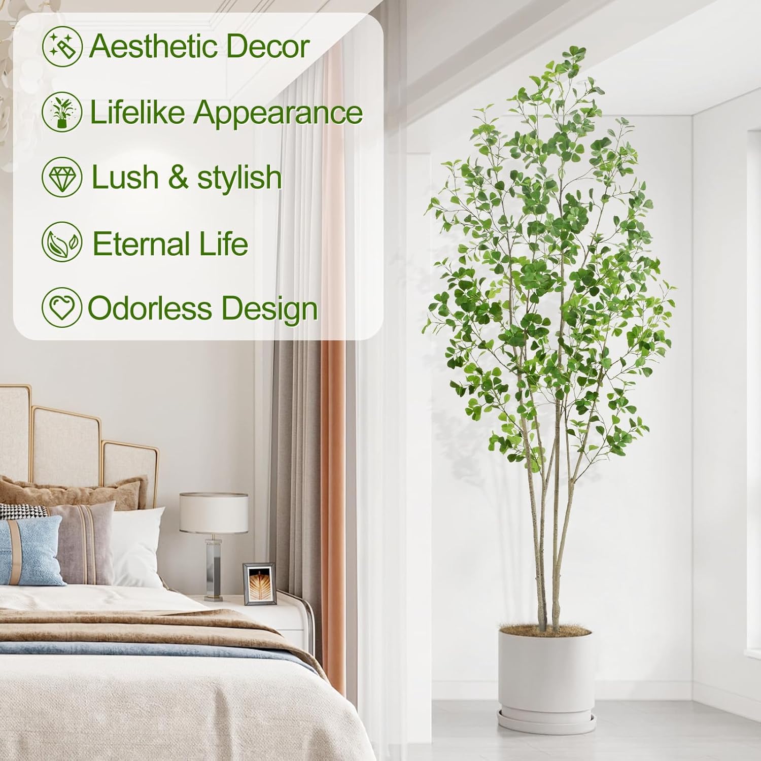 8ft Artificial Ficus Tree with Heart-Shaped Leaves - Lush & Full Branches, 95" Tall Luxurious Faux Heart-Leaf Ficus Tree, Perfect for Modern Home & Office Decor, Natural Look