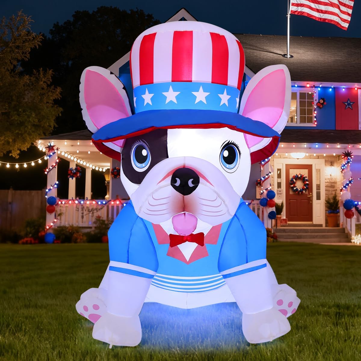 GOOSH 5FT Patriotic Independence Day 4th of July Inflatables USA Patriotic Puppy Dog Outdoor Decorations Blow Up Yard Decoration with Built-in LED Lights for Holiday Party Garden Lawn Decor