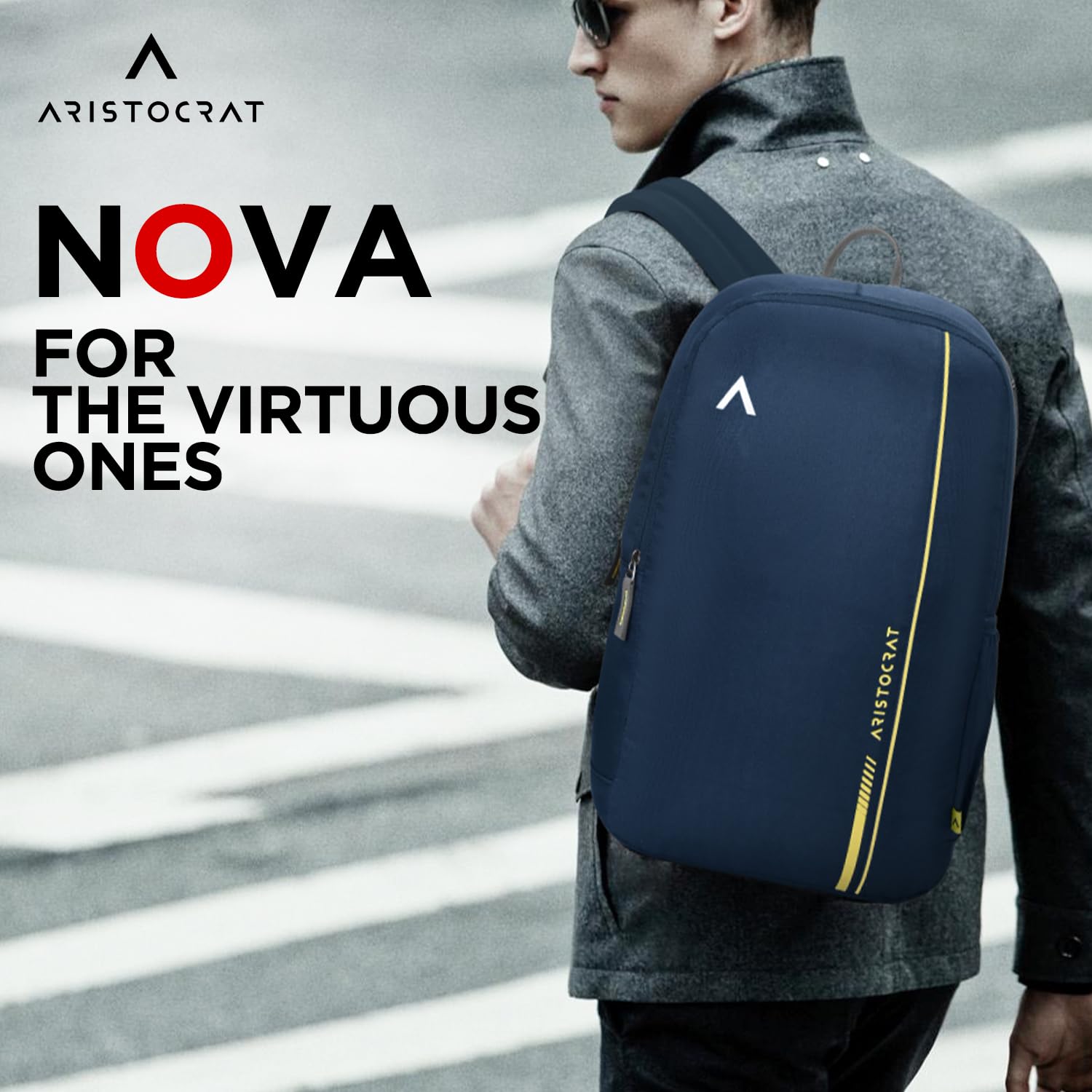 Aristocrat Nova 15L Laptop Backpack for Men & Women with Bottle Pocket | Padded Shoulder Straps, Multi Compartments | Travel & College Bag | Dark Blue