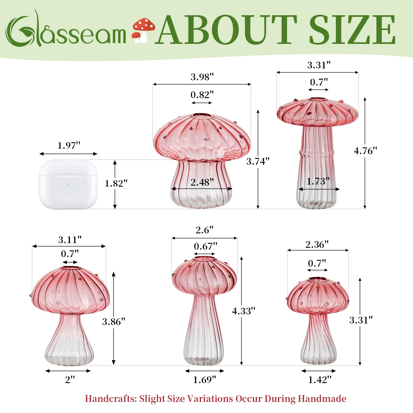 Glasseam Pilzpflanzen-Anzuchtstationen - Rosa Glas-Terrarium Glas Set mit 5 niedlichen Pflanzgefäßen für Zimmerpflanzen Dekorative Anzuchtstation Einzigartige Weihnachten Geburtstag Geschenke für