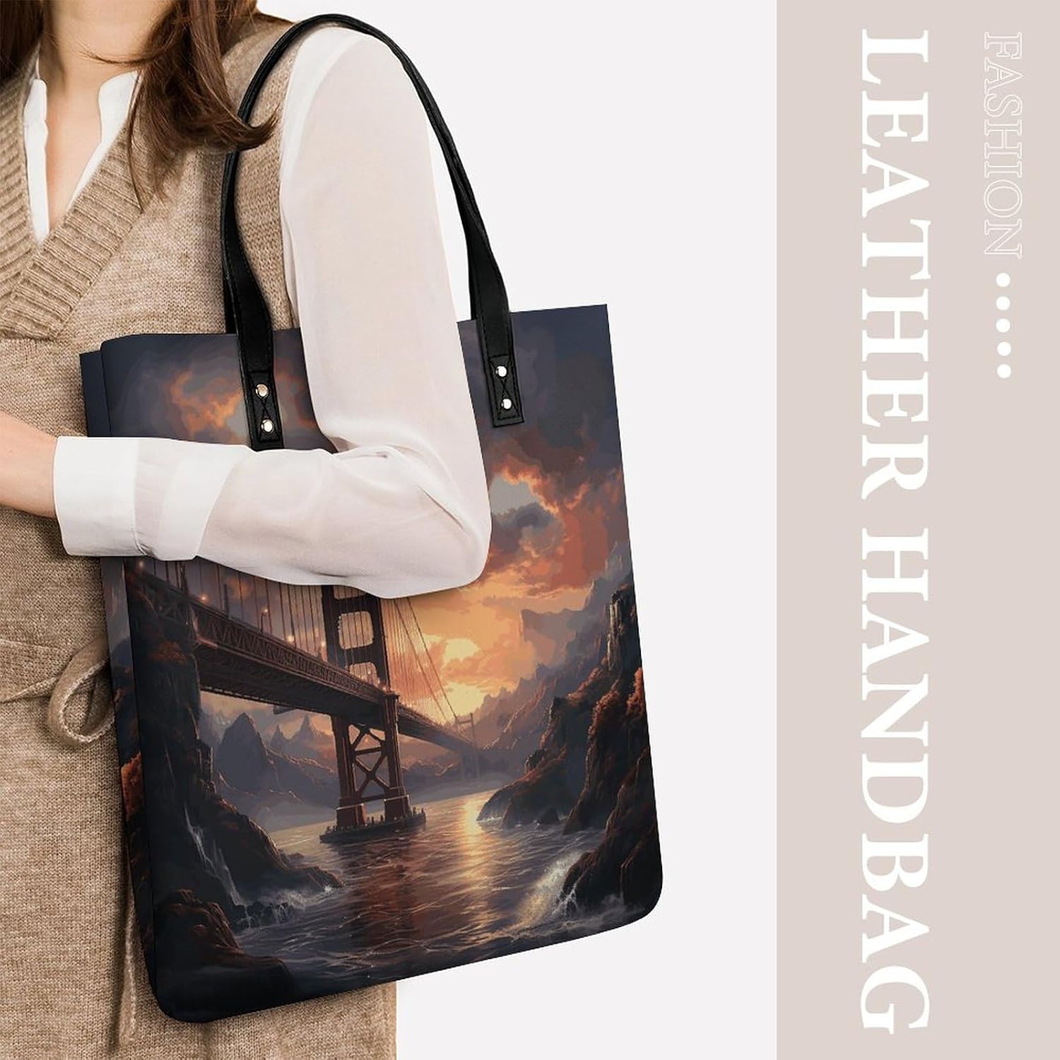 Bridge Handbags Large Capacity, Tote Bag Stylish Slouchy, Shoulder Bags for Work Beach Travel And Shopping Grocery.